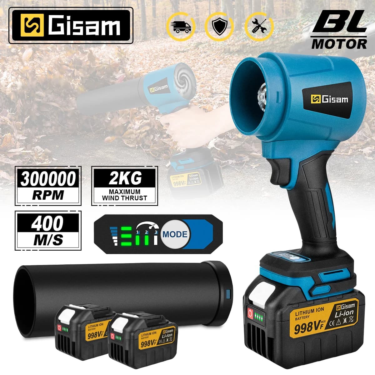 Gisam 400M/S 3000W High Power Brushless Turbo Fan Electric Air Blowers Jet Fan Snow Leaf Dust Tool For Makita Battery Pin