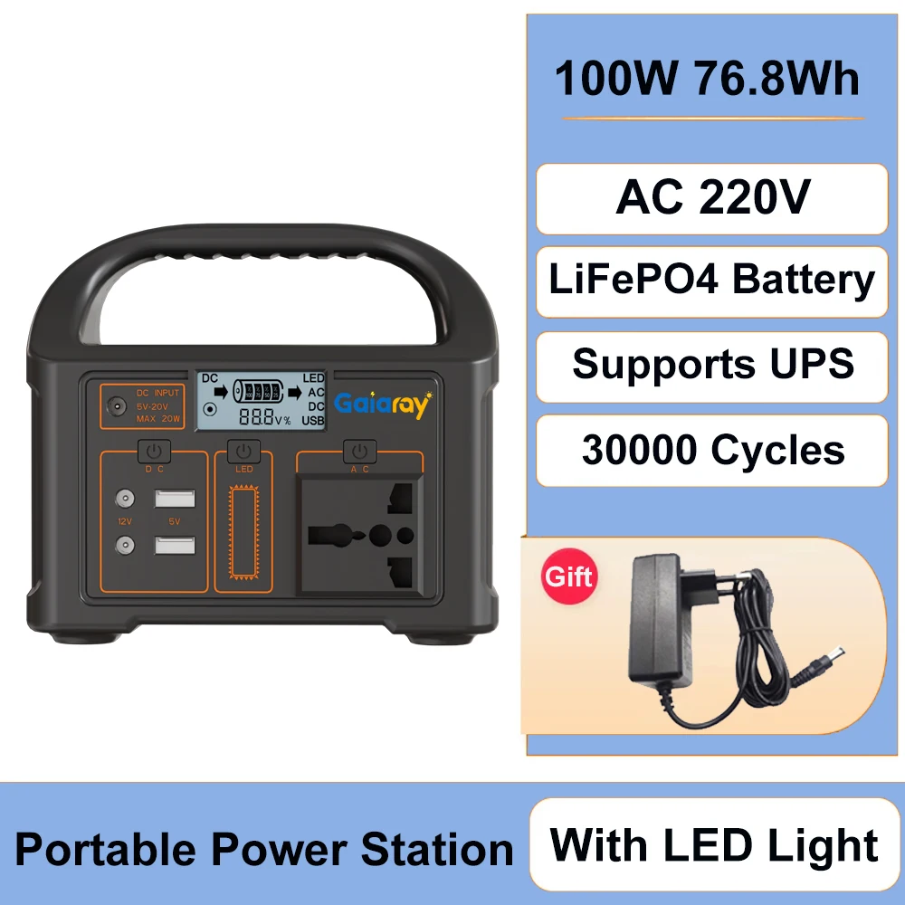 Gaiaray Portable Power Station 100W 200W LiFePO4 Battery Solar Generator AC 220V Emergency Power Plant UPS Power Bank 76.8Wh 153.6Wh Outdoor Charging Station LED Light For Home Apartment Travel Camping