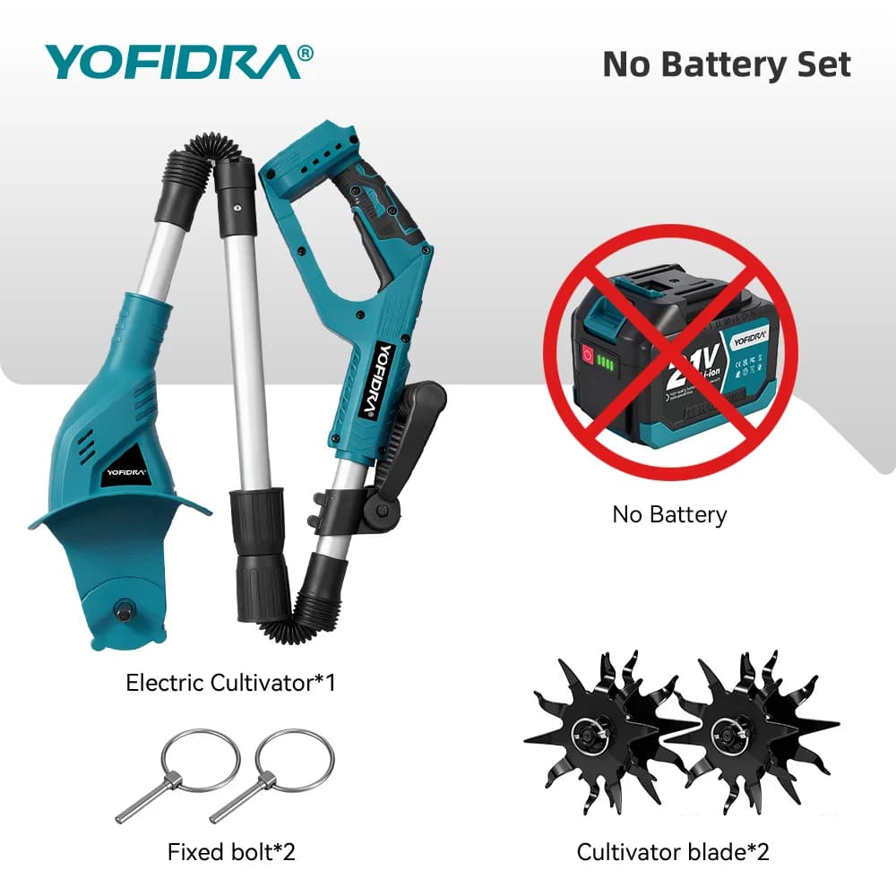 YOFIDRA 200MM Electric Garden Tiller Cultivator 180° Foldable Rototiller Soil Loosener Lawn Mower for Makita 21V Battery Pin