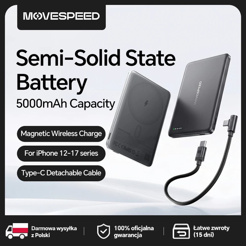 MOVESPEED P07PRO Magnetic Power Bank 5000mAh Semi-Solid-State Battery Powerbank Fast Wireless Charging  for iPhone 17 16 15 14