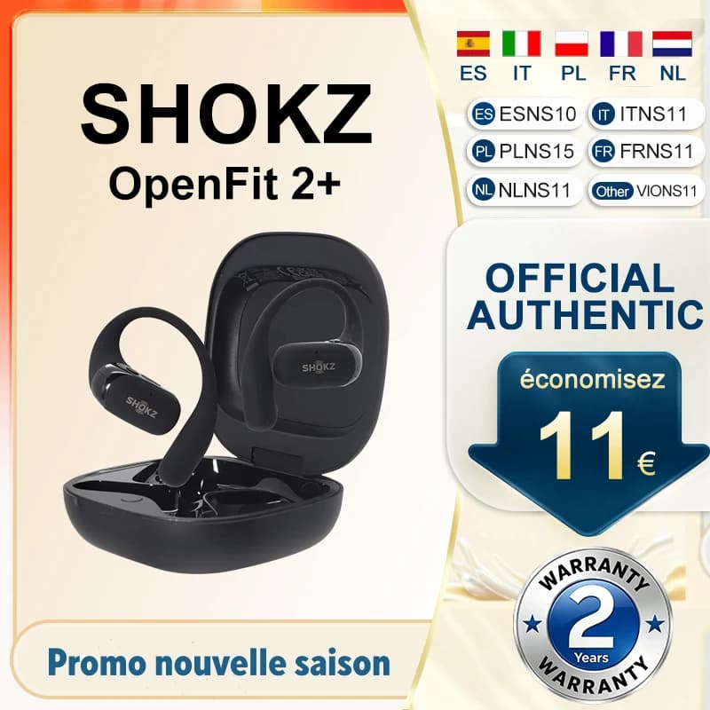 Original SHOKZ OpenFit 2+ T921 Open-Ear Headphones Dolby Audio Wireless Bluetooth 5.4 Hook Headsets with Mic 48h Use IP55 Quick