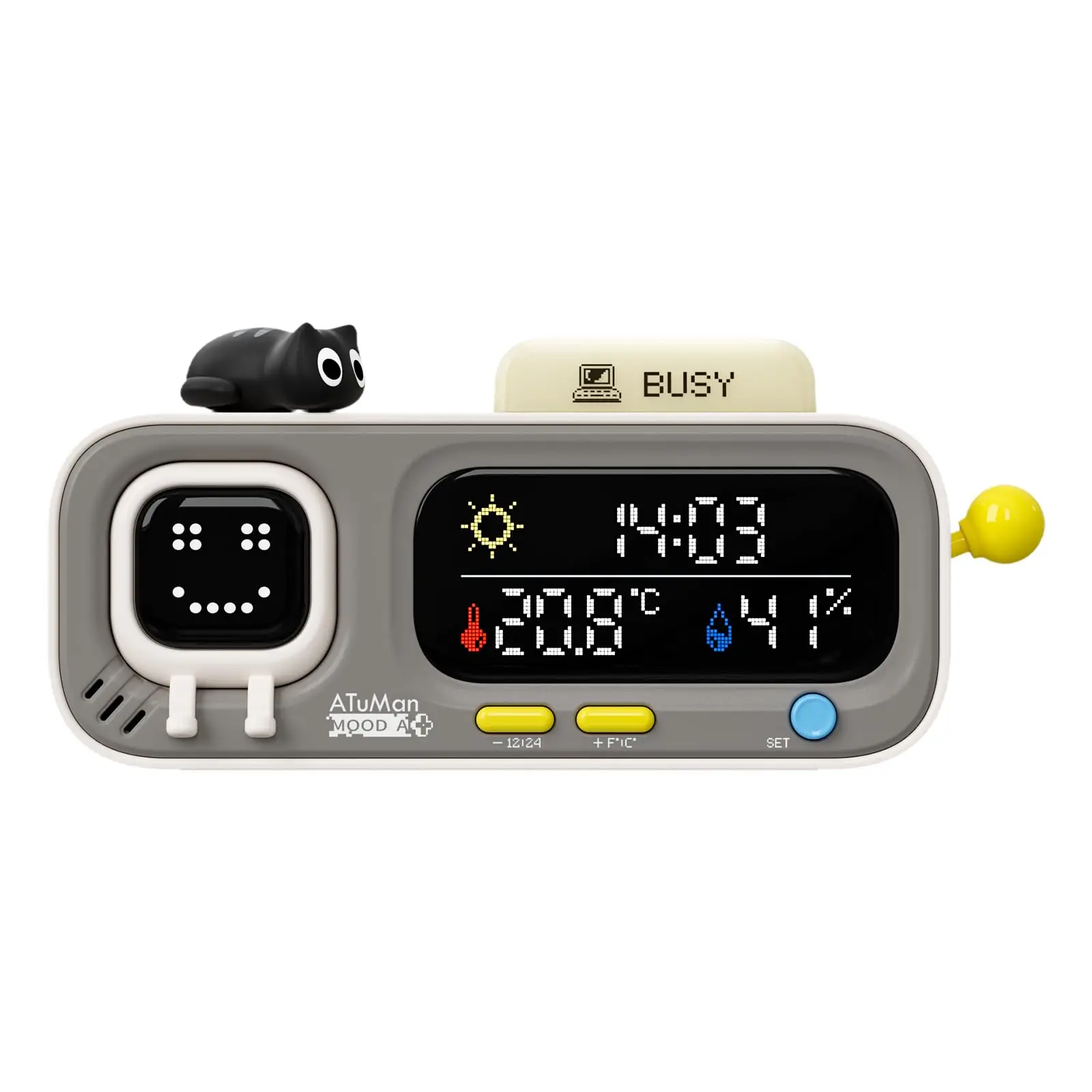 ATuMan Mooda A Thermometer Hygrometer Clock, High Precision Temp Humidity Monitor, Cute Pixel Display, ℃/℉ Switch Desk Gadget
