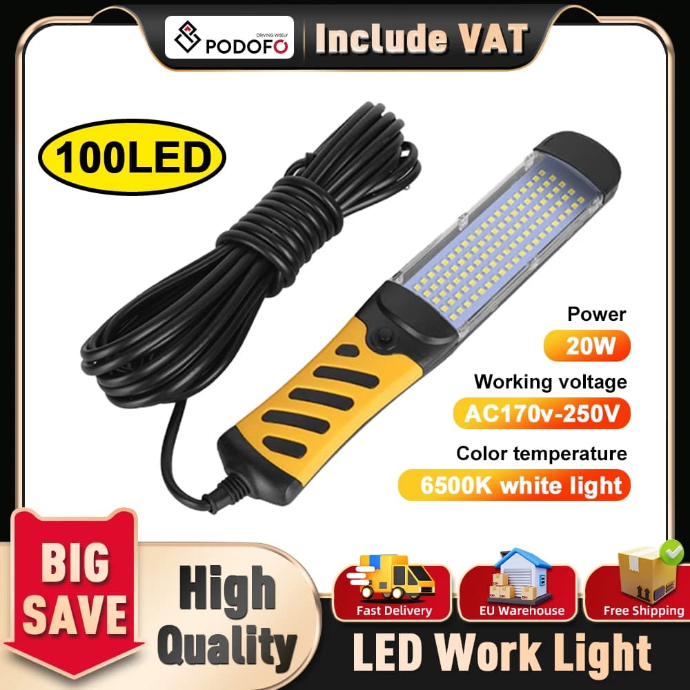 Podofo Portable LED Work Light Car Garage Mechanic Lamp Chargable Flashlight Magnetic Torch Emergency Household Outdoors Light