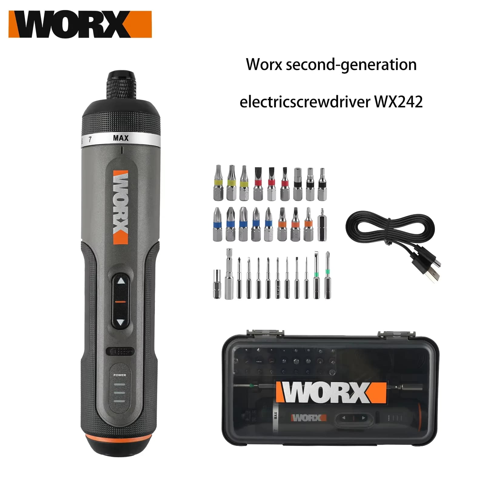 Worx WX242 4V Mini Electric Screwdriver Set Smart Wireless Electric Screwdriver with USB Battery Handle 30 Bit Drill