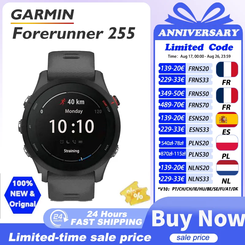 Garmin Forerunner 255 garmin watch garmin Sports Smartwatch 46mm 1.3'' Color Screen 14 Days Battery Life 4GB RAM NFC Bluetooth Wifi 5ATM Waterproof