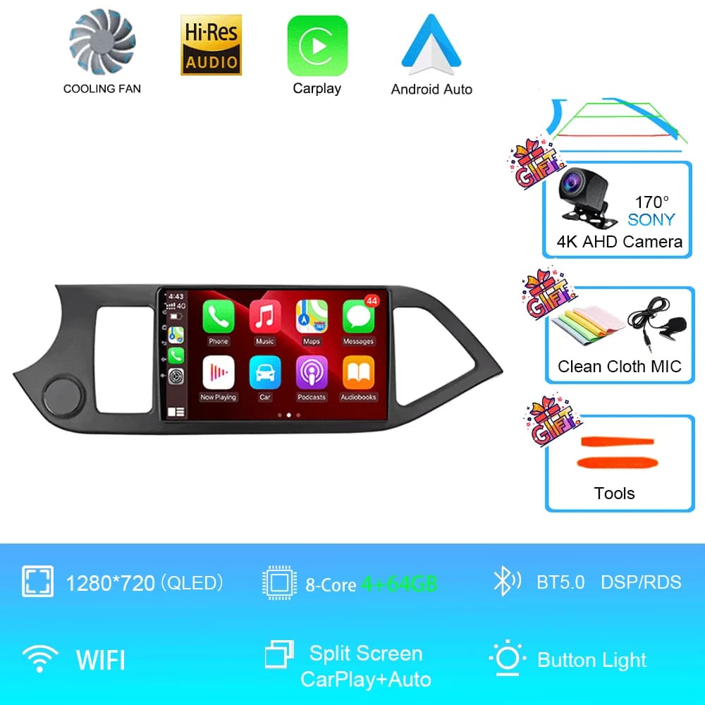 Android 16 For KIA PICANTO Morning 2011 2012 2013 2014 2015 2016 Carplay Auto Multimedia Car Radio Navigation Player WIFI+4G DSP