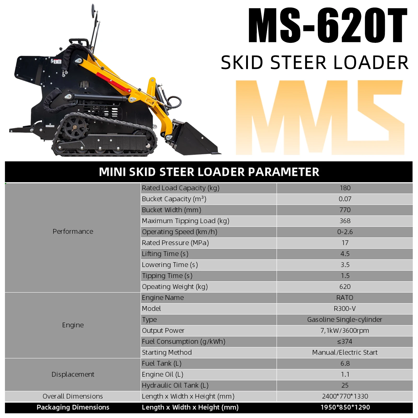 MMS Mini Triangular Track Skid Steer Loader with 22HP 9.6HP RATO Gasoline Engine Multifunction Stand-On Crawler Skid Steer Machine Hydraulic Drive Compact Track Loader In Free Shipping From Germany