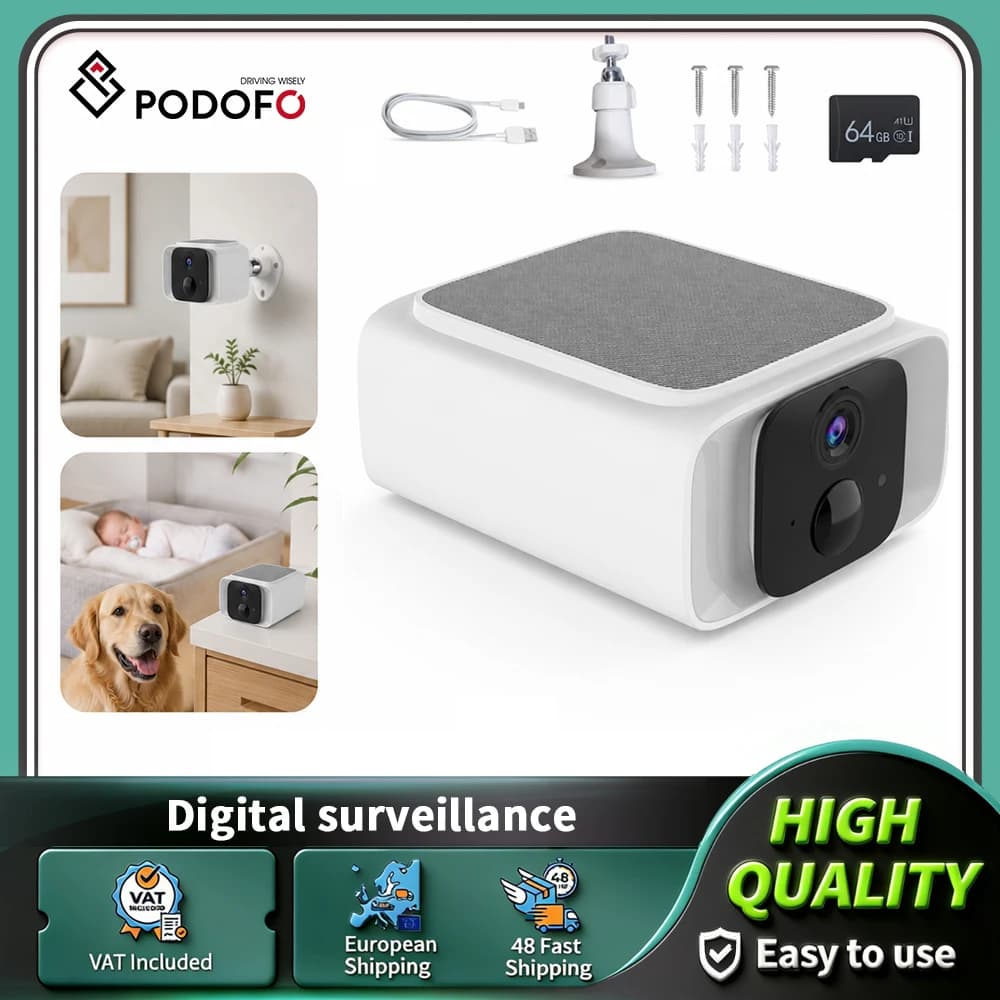 Podofo 4G 2K Outdoor Battery Camera Solar Panel Base HD Wireless  Color Night Vision AI Person Vehicle Detection IP65 Waterproof