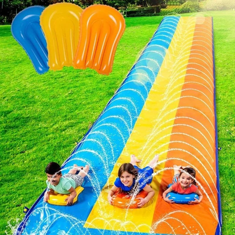 Sloosh Triple Water Slide with 3 BodyBoards 22.5ft Long Inflatable Lawn Water Slide for Kids Adults Backyard Summer Water Toy