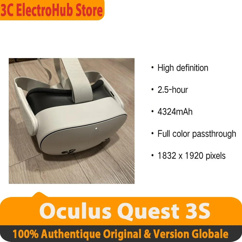 Oculus Quest 3S: High-definition display, see-through color passthrough, storage options of 128 GB and 256 GB, battery