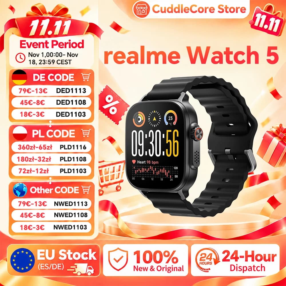 Realme Watch 5 Smartwatch European Version Gps Nfc 1.97" Amoled Display 14 Days Battery Life Bluetooth 5.3 Ip68 for Realme Gt 8 Pro