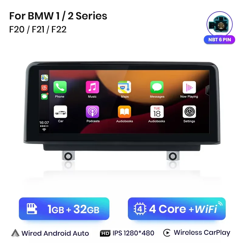 Junsun Wireless Carplay Android Auto Multimedia Car Radio For BMW 1 2 3 4 Series F20 F21 F22 F30 F31 F32 F33 F34 F36 NBT System