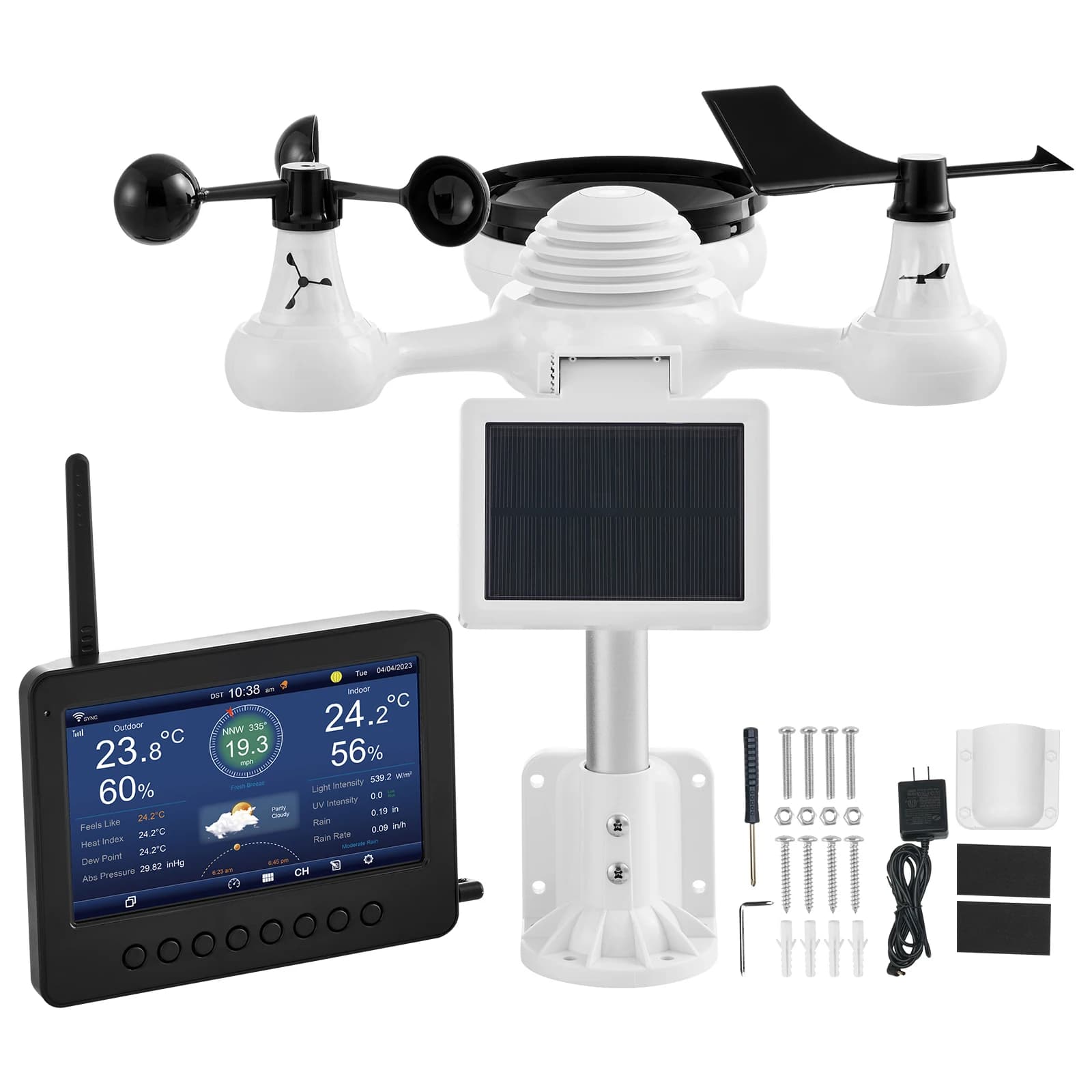 SucceBuy 7-in-1 Wireless Weather Station with Wi-Fi, 7"TFT Colorful Display & Solar-Powered Sensor for Indoor Outdoor Monitoring