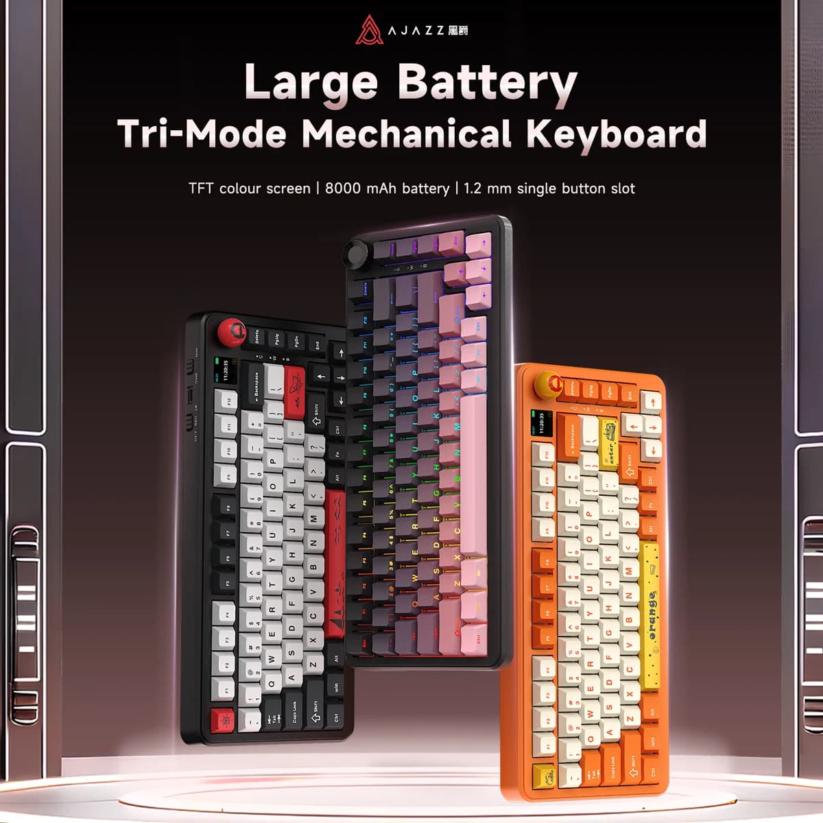 AJAZZ AK820 MAX 3-Mode Hot-Swappable Mechanical Keyboard - Wireless, Long-Lasting 8000mAh Battery,USB-C Charging, Integrated