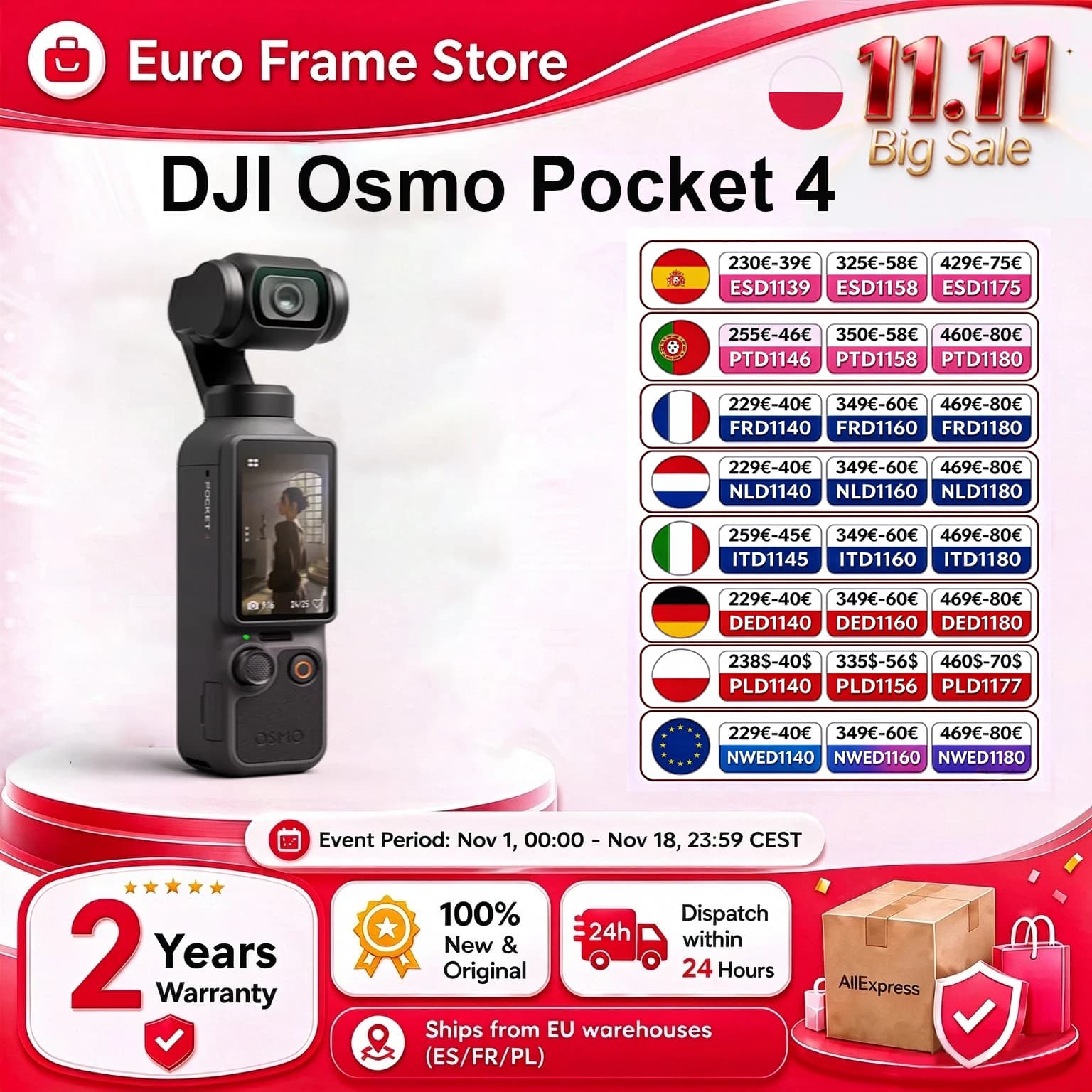 Local+ DJI Osmo Pocket 4 1″ CMOS Pocket Gimbal Camera 14-Stop Dynamic Range 10-bit D-Log New ActiveTrack Pocket 4