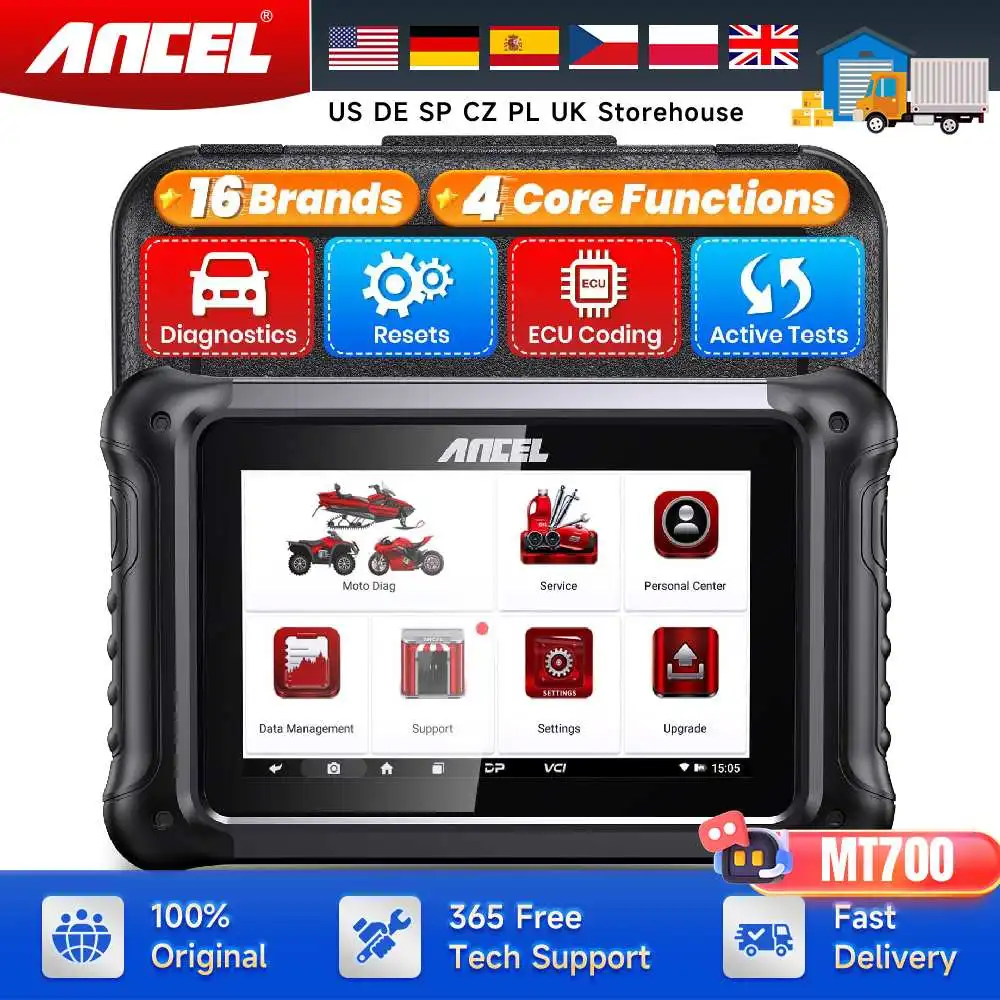 ANCEL MT700 Motorcycle Diagnostic Tool for Harley BMW Kawasaki Suzuki Piaggio Ducati Obd2 Scanner 31+ Function 16 Brand-Specific