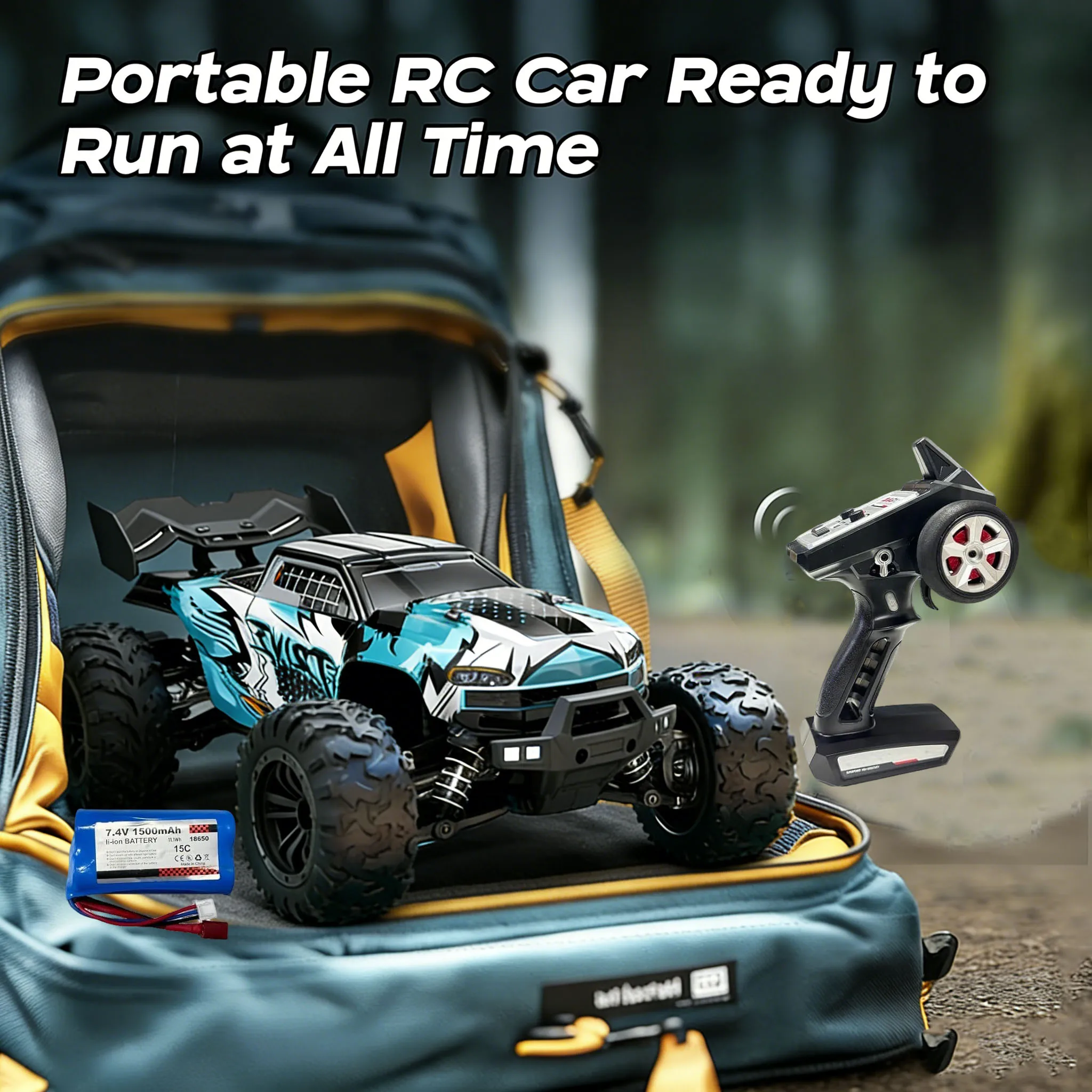 WLtoys 2.4GHz RC Car, 1:16 75km/h Off-Road Monster Truck with Headlights & Chassis Lights, Crawler Car for Enthusiasts & Kids Bi