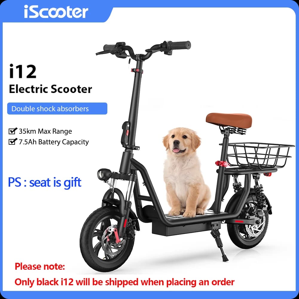 IScooter I12 Electric Scooter With Seat And Basket 12 Inch Foldable Kick EScooter 36V 7.5Ah Max Range 35km Mobility Scooter