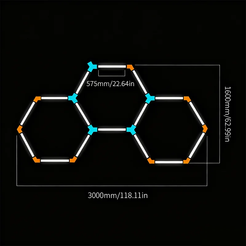 Hexagon LED Honeycomb Ceiling Light Commercial Hexagonal Tube Lighting for Garage Workshop Car Detailing 4S Shop Barbershop Gym