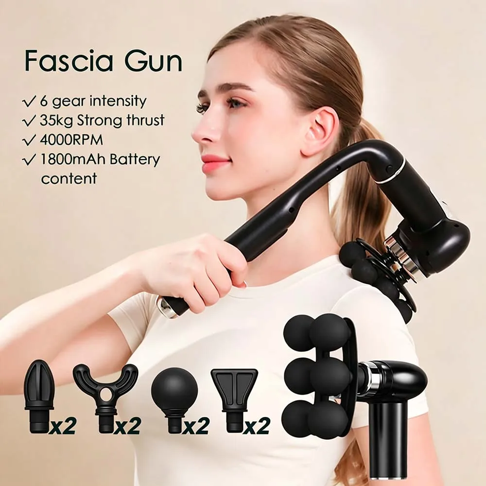 6-Heads Handhel Fascia Gun High Frequency Vibration Body Massage Gun Neck Shoulder Waist Back Handle Massager Fascia Masajeador
