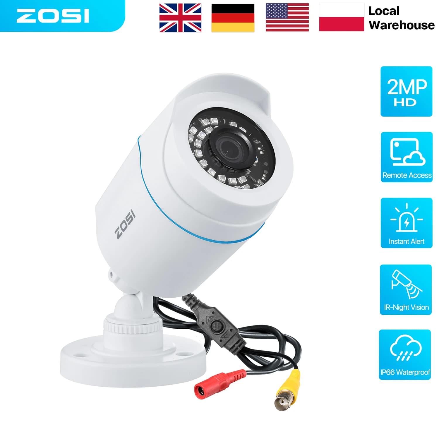 ZOSI 2MP CCTV Security Camera 1080P HD  4-in-1 AHD TVI CVI CVBS Weatherproof Home Video Surveillance Camera for DVR System