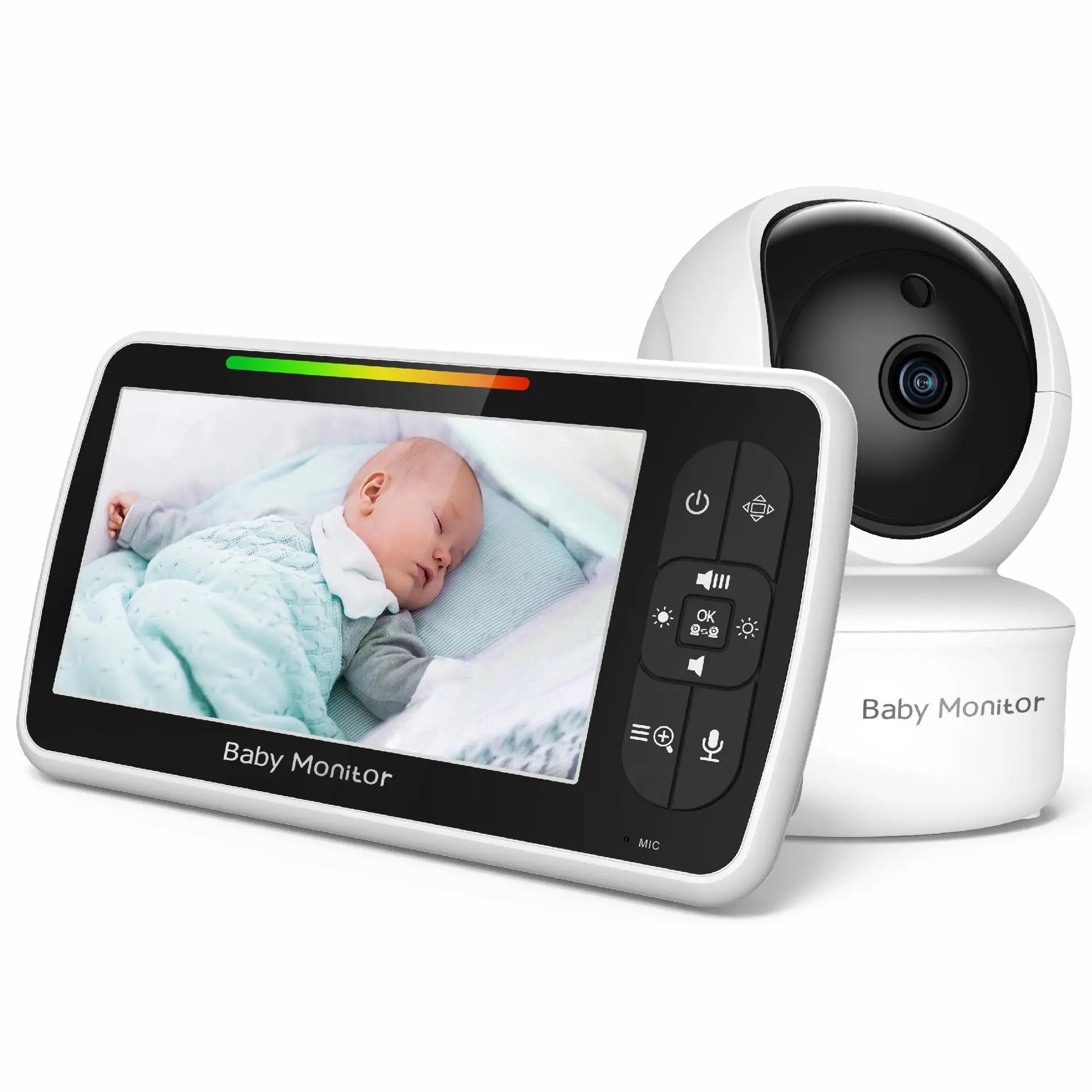 Baby monitor HD con telecamera, Visione Notturna an infra Rossi, funzione di conversationone bidirezionale, Tele camera Girevole per