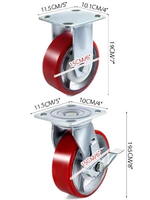 SucceBuy 4 Pack 6 x 2in Caster Wheels 1000LBS 2 Rigid & 2 Swivel Casters with Side Brake Polyurethane Iron Core Plate for Dolly