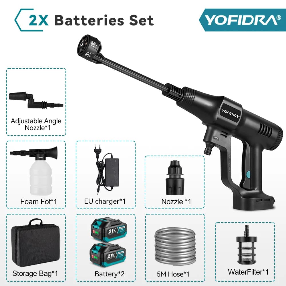YOFIDRA 200Bar Brushless High Pressure Car Washer Gun With Bucket  Electric Garden Washing Spray Gun For Makita 21V Battery Pin