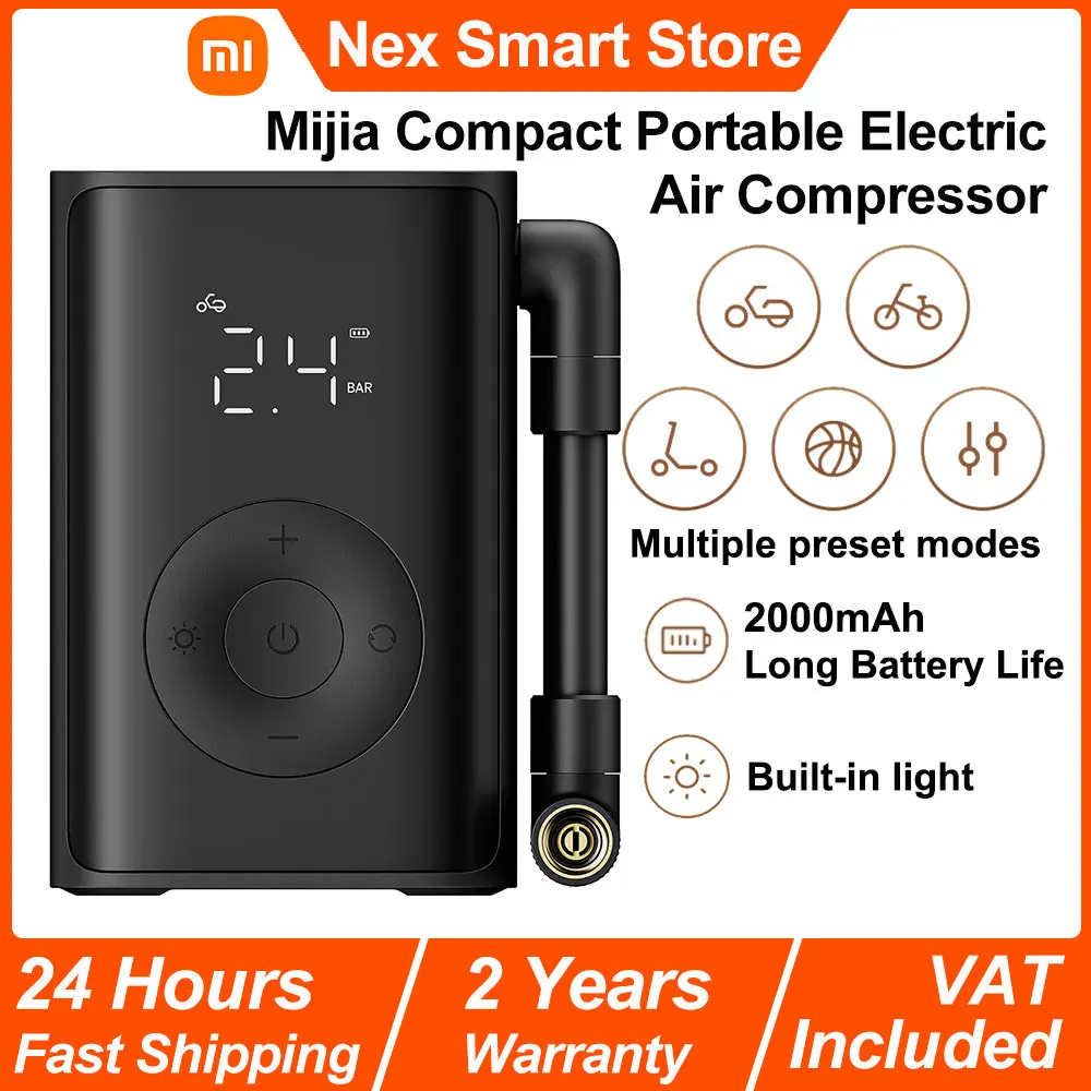 New Xiaomi Mijia Compact Portable Electric Air Compressor, Smart Digital Tire Pressure Detection Inflator, Multitool Portable Electric Air Pump