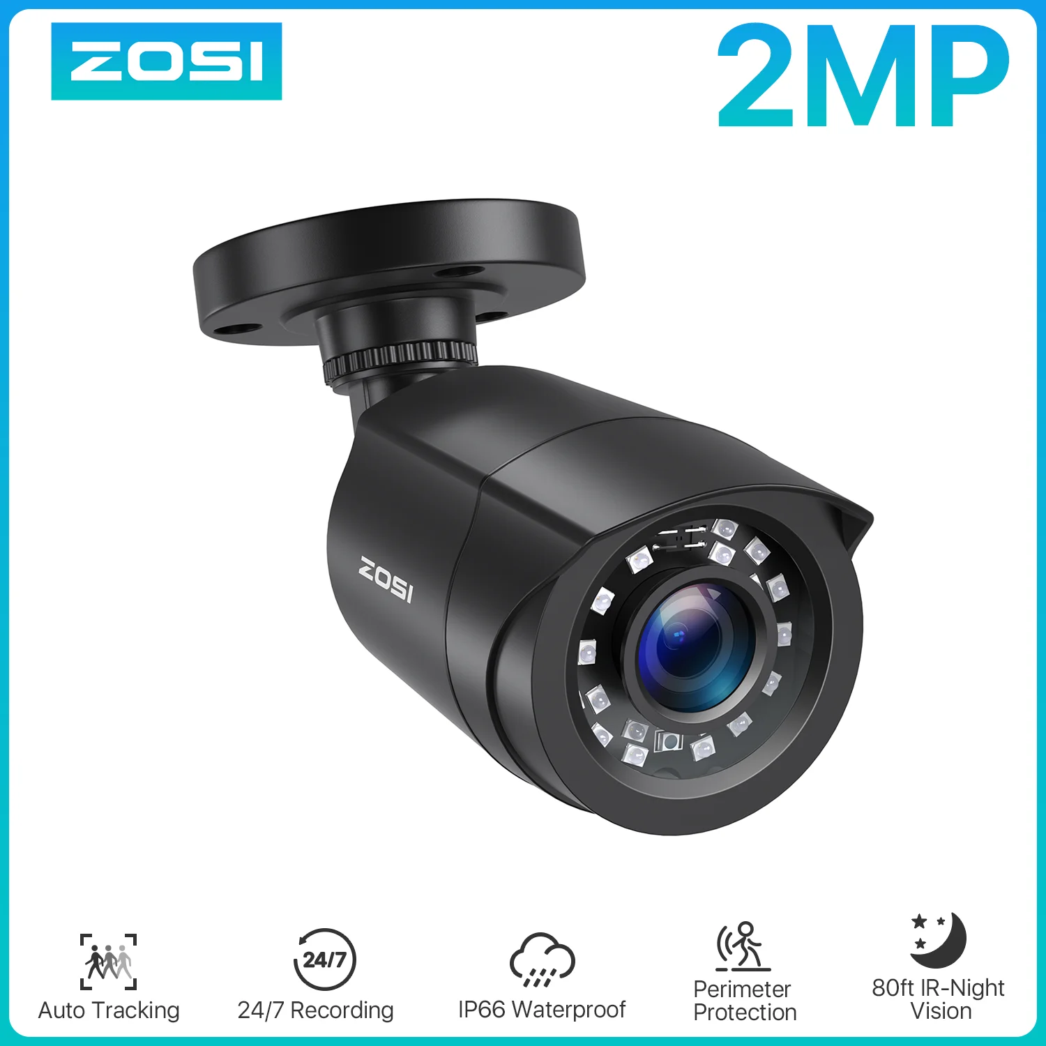 ZOSI 1080P 4-in-1 CCTV Security Camera ,3.6mm Lens 24 IR LEDs,80ft Night Vision ,Outdoor Whetherproof Surveillance Camera
