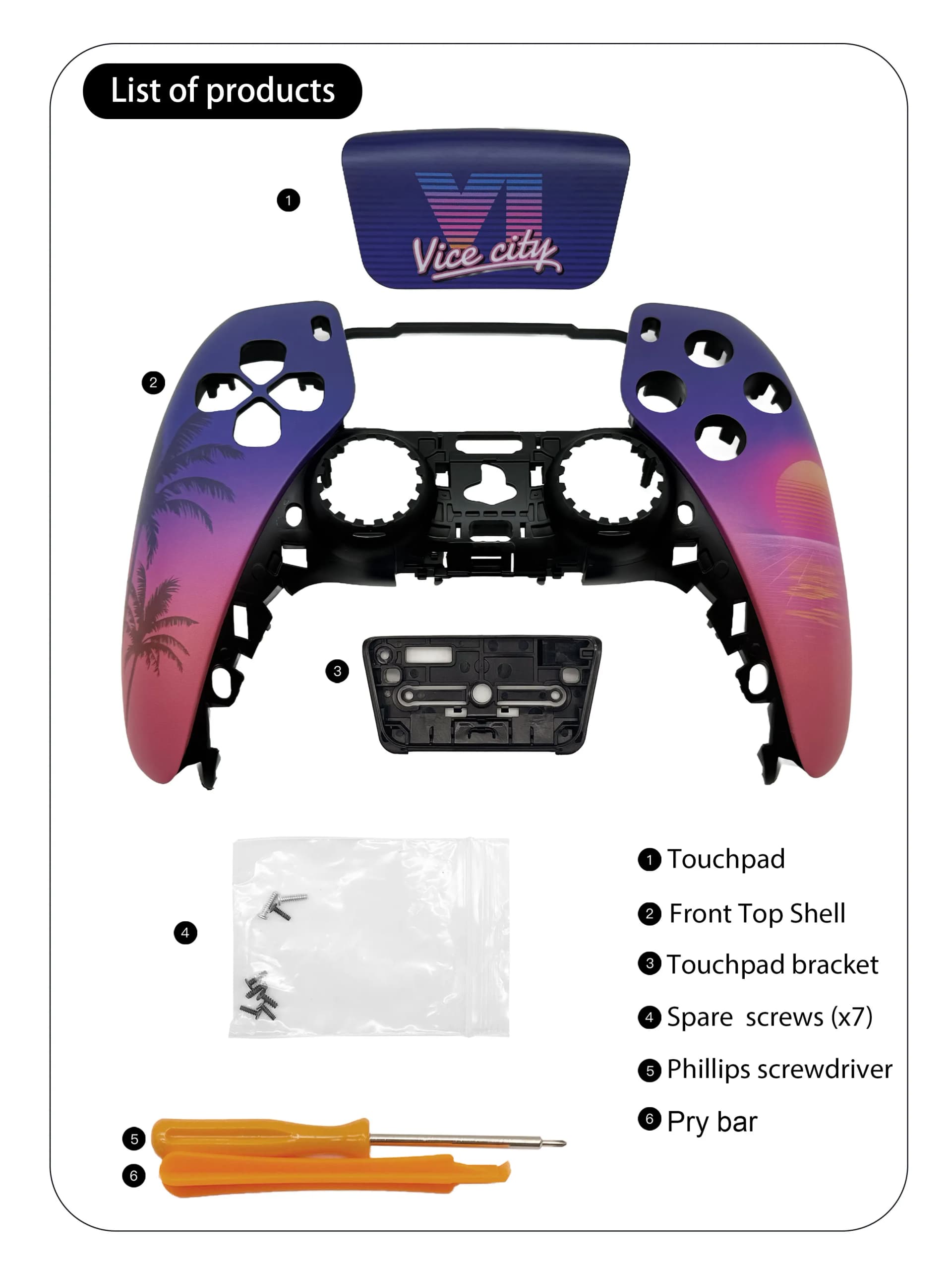Hot Vice City Replacement Protective For Ps5 Controller Gta Themed Creative Protective Cover Gamepad Mod Housing Accessory