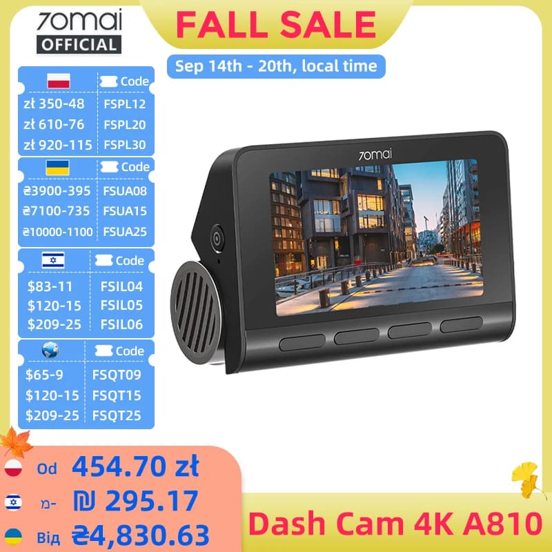 70mai 4K Dash Cam A810 Front Rear Set Suppor 4G Module LTE UP04 Remote Control GPS ADAS Car DVR 70mai A810 Car DVR
