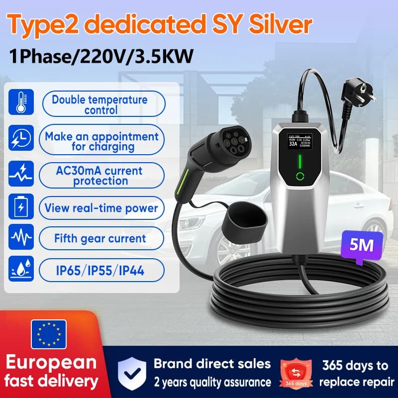 Junsun Brand Direct Fast Delivery 2-Year Warranty IP65 Waterproof 1Phase EV Charger with Screen Display & Touch Button Smart Charging Timing Charging Anti-Theft Lock LCD Display Home Commercial Use Power Optional 3.6/7/11/22KW Current 6/8/10/16/20/24/32A