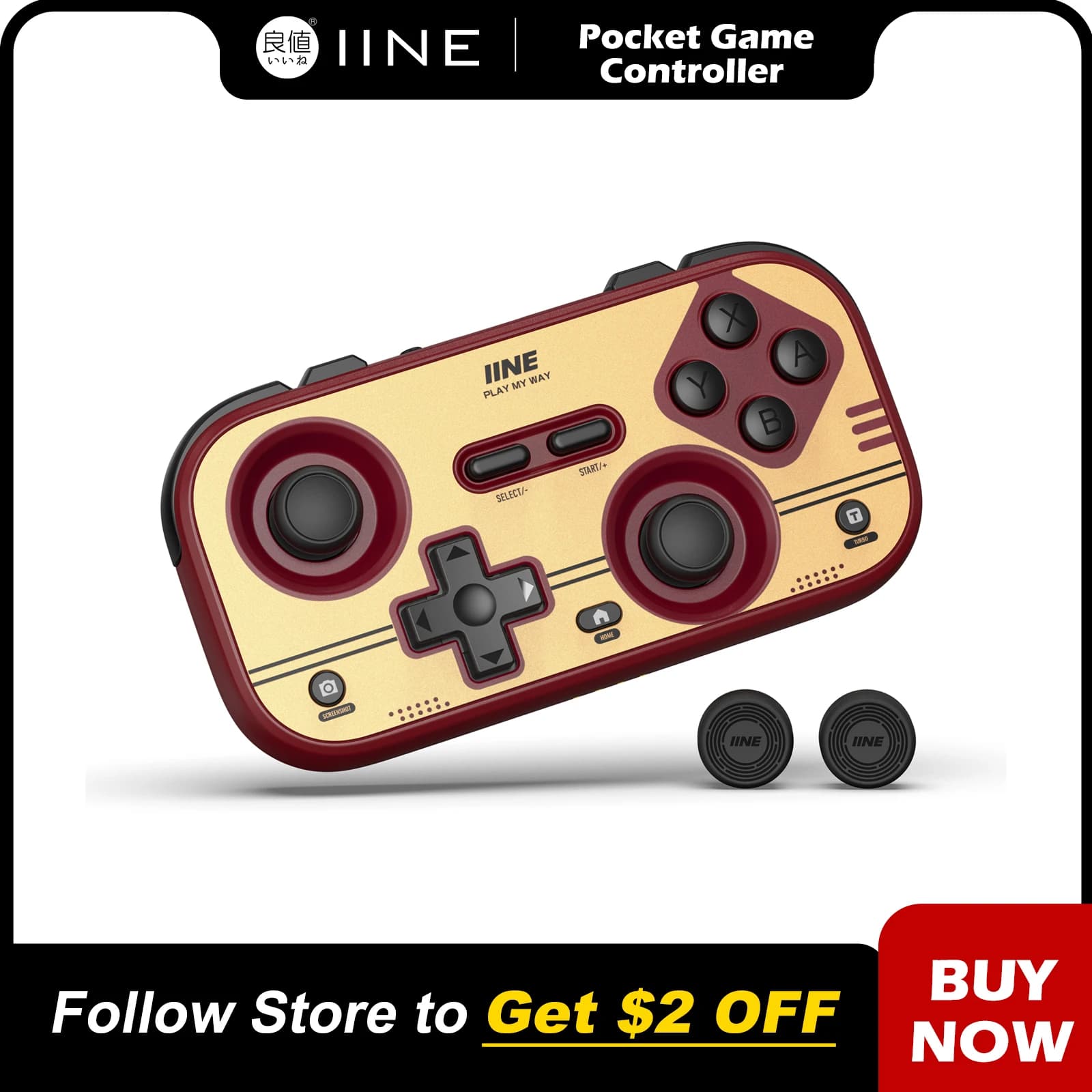 IINE Retro Pocket Chronos Controller Nintendo Layout, Hall Effect Joysticks, 1000Hz Polling Rate,Portable for Switch/PC/Mobile