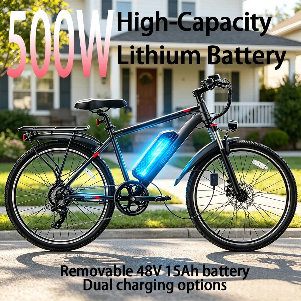 Electric Bike Header Bk1350, Battery 48V 15Ah, 500W Motor, Maximum Speed 35 Km/H, 60Km Range, Dual Disc Brakes, 26-Inch Tires
