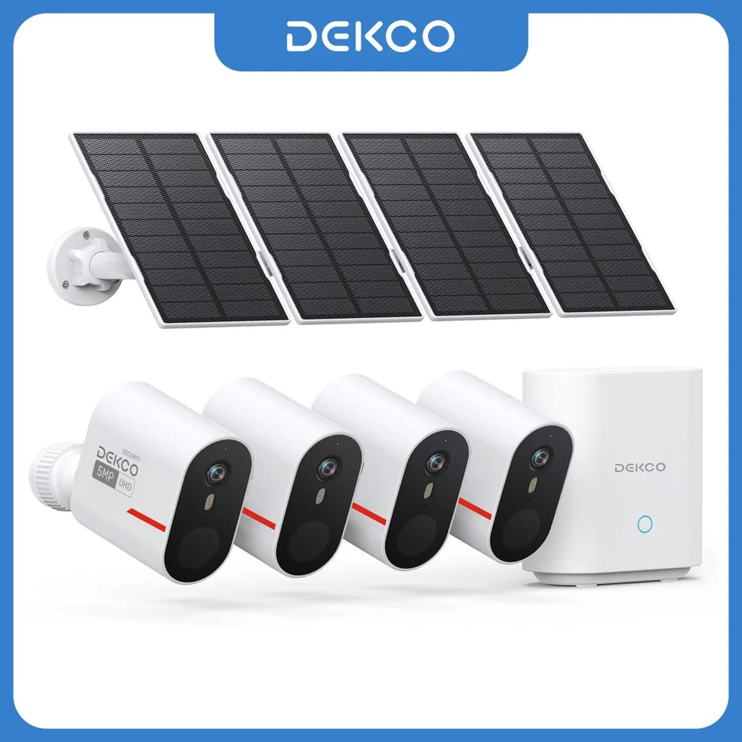 Dekco 5MP Wireless Solar Camera System 4 Cam Kit Outdoor WiFi Solar Security Camera Set Color Night Vision 2-Way Talk CCTV Cam