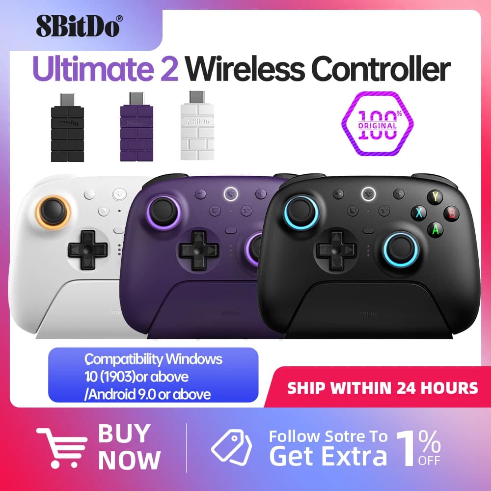 8BitDo Ultimate 2 Wireless Gaming Controller for PC / Android with TMR Joysticks, Switchable Triggers, Motion Control, 8Speed