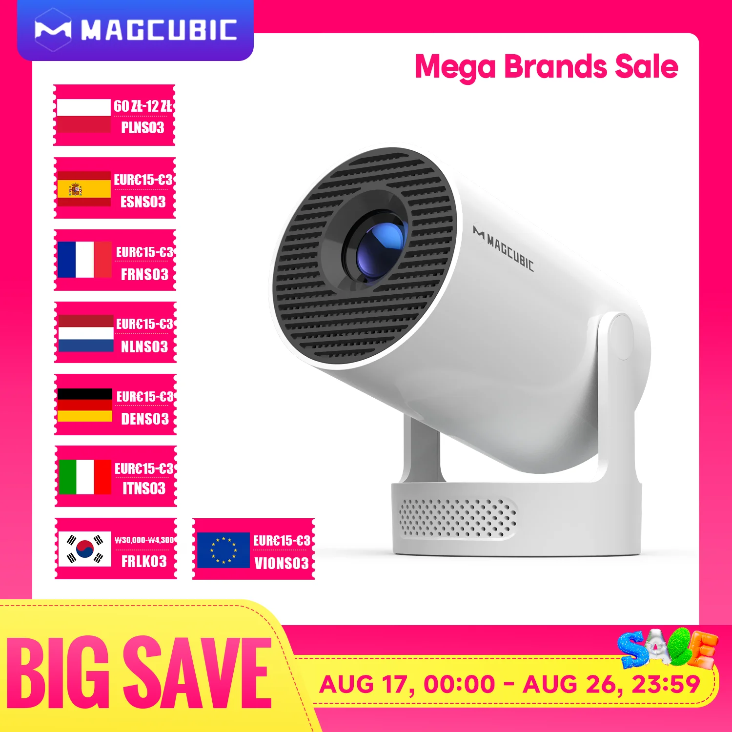 Magcubic HY300 Pro+ 8K Outdoor Projector 8000 Lumens Android 14 WiFi 6 BT5.4 Portable 5W HiFi Speaker 720P HD