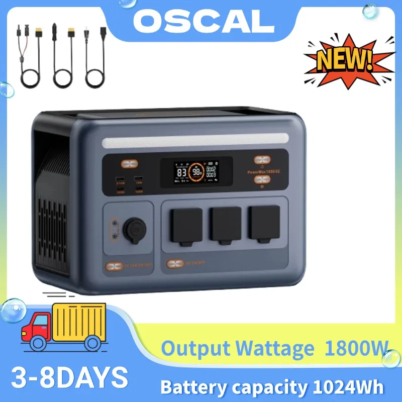 OSCAL Power Max 1800SE 1800W Portable Power Station 1024Wh Lifepo4 Battery Solar Generator With Solar Panel Outdoor Camping