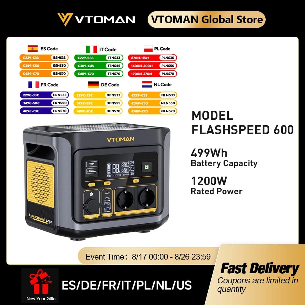 VTOMAN FlashSpeed 600 Portable Power Station 499Wh LiFePO4 Battery 600W AC Output UPS Backup Power Supply, Solar Generator for Camping RV Home Emergency Power Outage