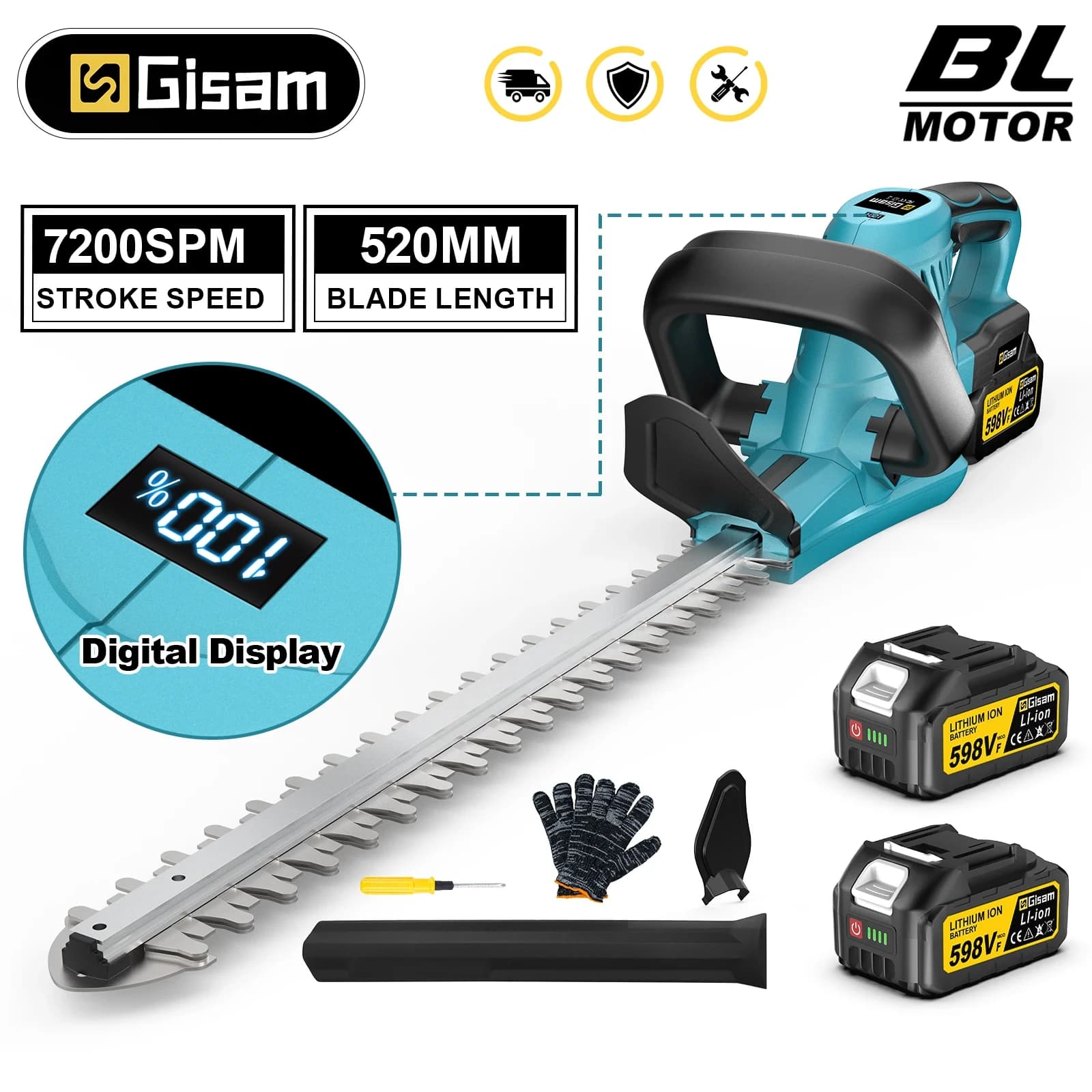 Gisam Cordless Electric Hedge Trimmer 2000W 7200SPM Pruning Saw Lawn Mower Garden Trimming Power Tool For Makita 18v Battery Pin