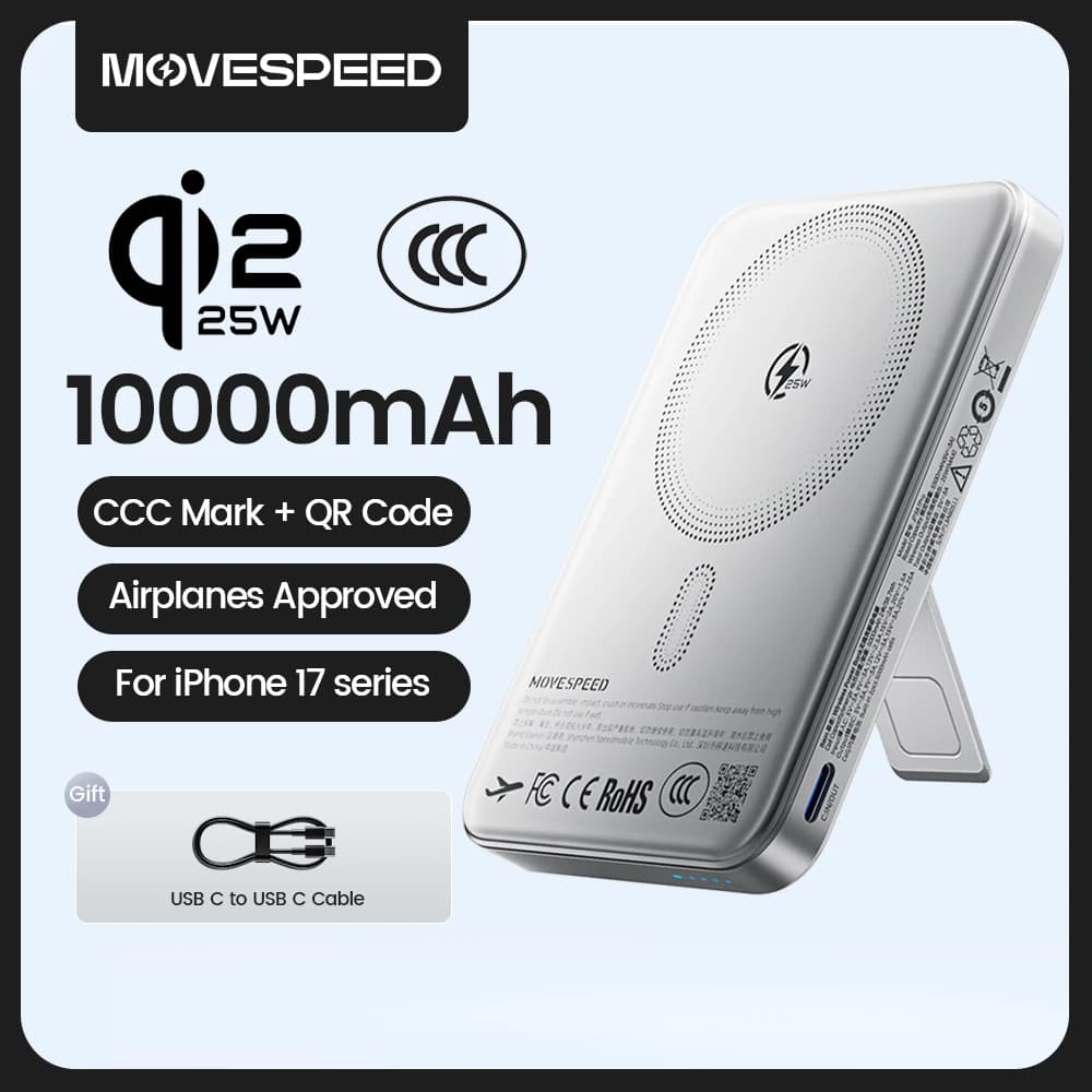 【CCC】MOVESPEED JP387Pro Qi2 25W Power Bank 10000mAh Magnetic Fast Charging Powerbank External Battery for iPhone 17 Pro Max