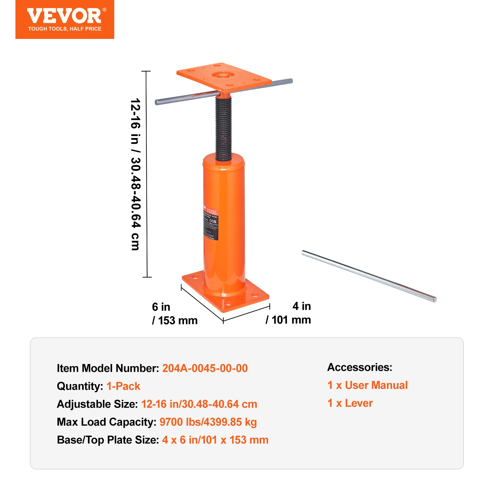 SucceBuy 1/2pcs House Floor Jack 12"-16" Telescoping 9700 lbs Adjustable Support Beam Basement Jack Post Pole for Leveling Lift