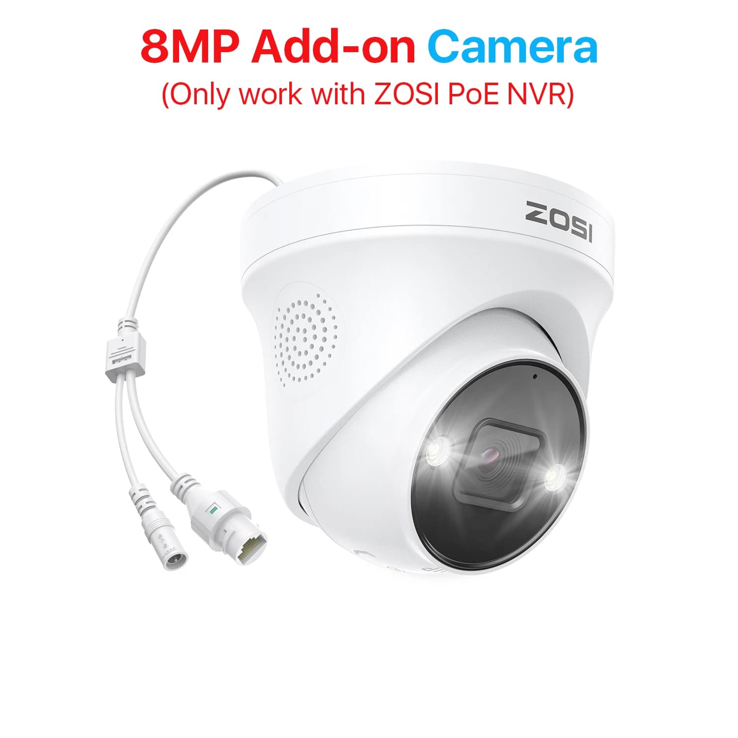 ZOSI 8MP/5MP Dome PoE Camera Outdoor 2-Way Audio Color Night Vision Street Surveillance IP Camera Smart Human Vehicle Detection