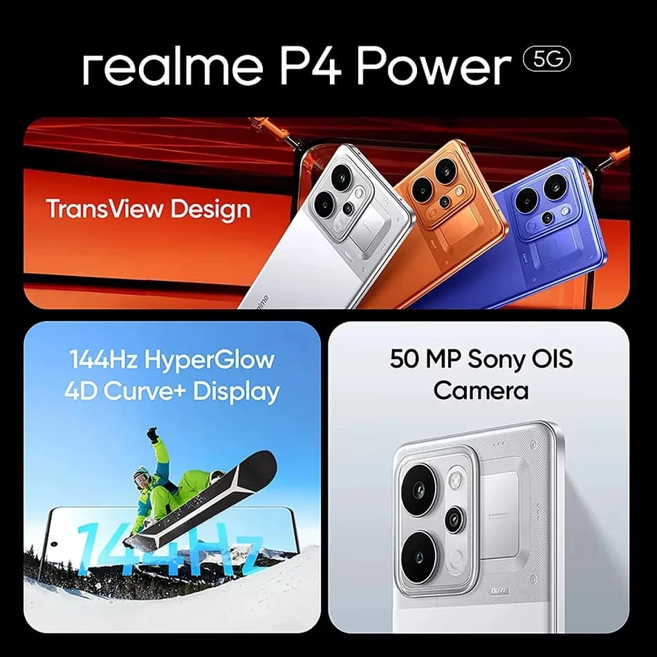 realme P4 Power 5G smartphone 10001mAh battery 80W charging 50MP Sony OIS camera 6.8" 144Hz curved screen