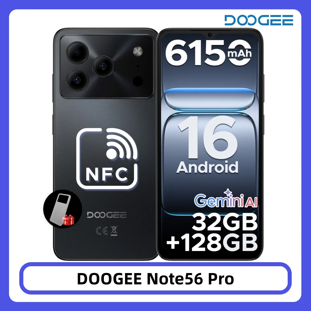DOOGEE Note56 Pro Smartphone Android 16 32GB+128GB 6150mAh Battery 6.56'' 90Hz Screen Gemini AI NFC Widevine L1 Cell Phone