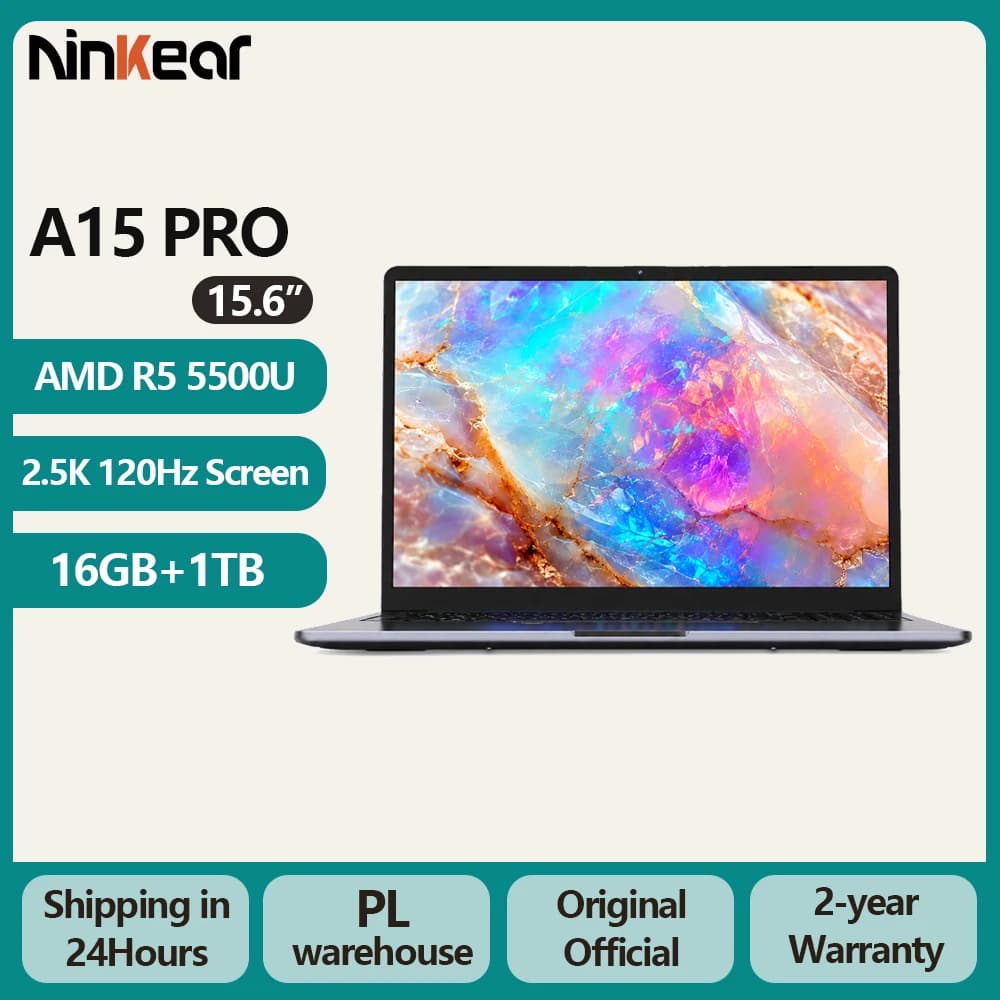 Ninkear A15 Pro Laptop 16GB 1TB AMD Ryzen 5 16 inch 120Hz 2560*1600 Display Screen Fingerprint Unlock Notebook Computer