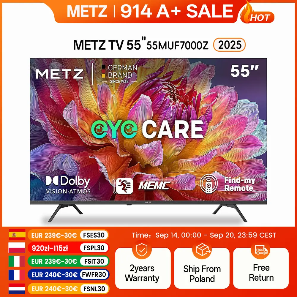 Metz TV 43 55 Inch 4K UHD Smart LED TV Google TV HDR 10 MEMC Dolby Audio Google Cast Voice Control Tuner 43MUF7000Z 55MUF7000Z