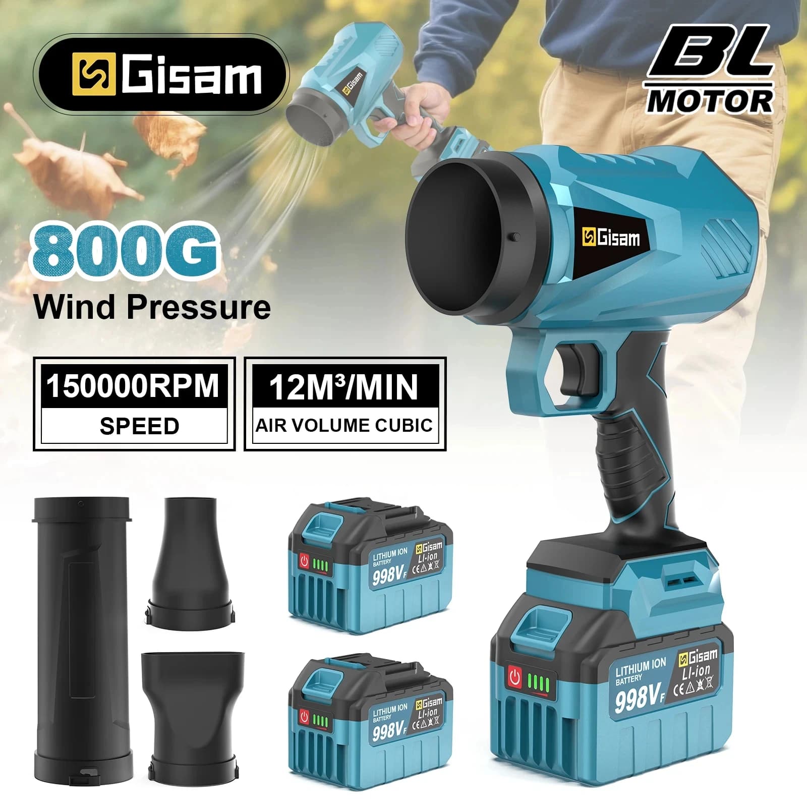 Gisam 150000RPM Brushless Electric Turbo Blowers Jet Fan 200M/S Handheld Leaf Blower Dust Blowing for Makita 18V Battery Pins