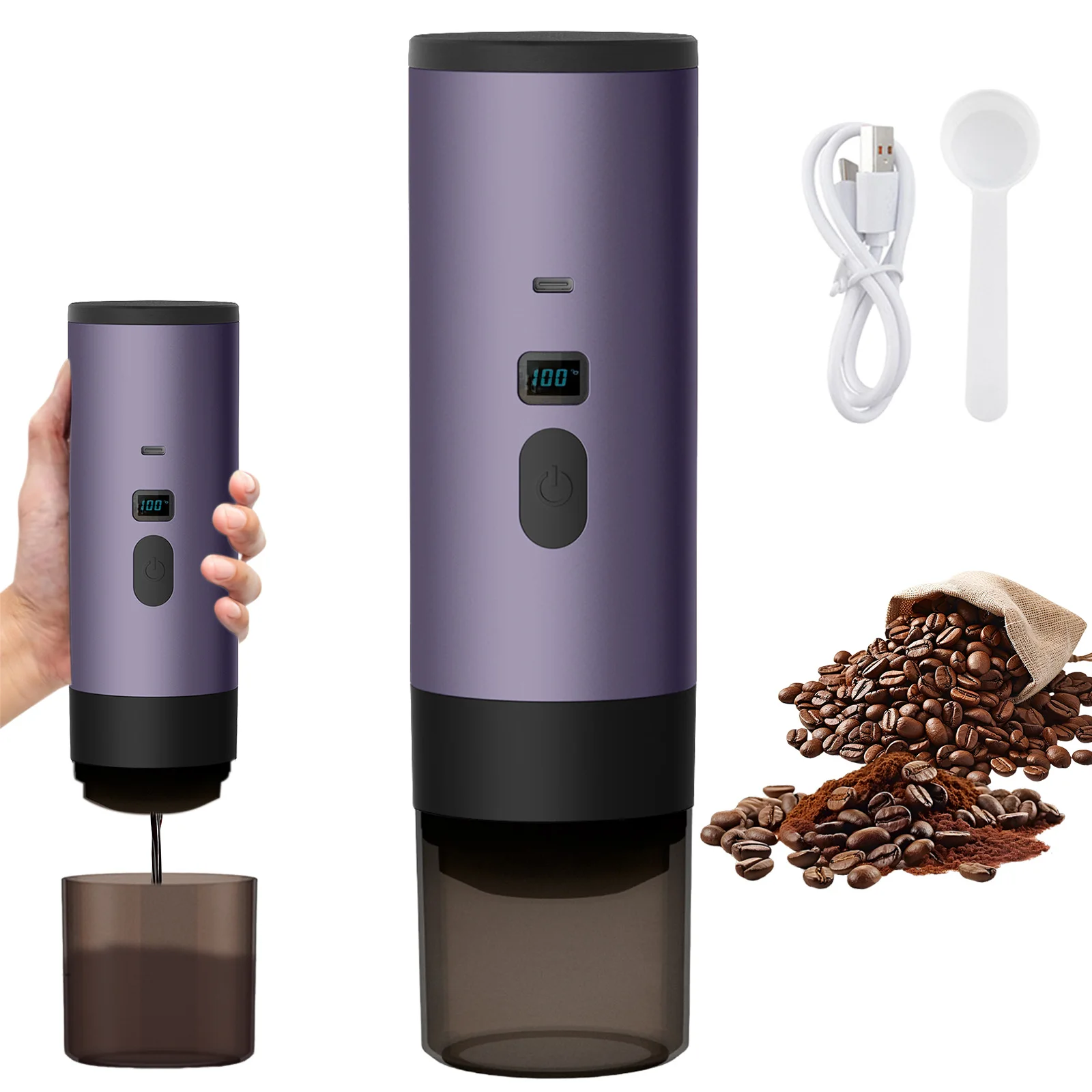 Wireless Electric Portable Espresso Coffee Machine for Car & Home Camping Coffee Maker 3-in-1 Capsule Powder Travel Coffee Maker USB Espresso Machine for Travel Car Home Fast Heating Compact Design